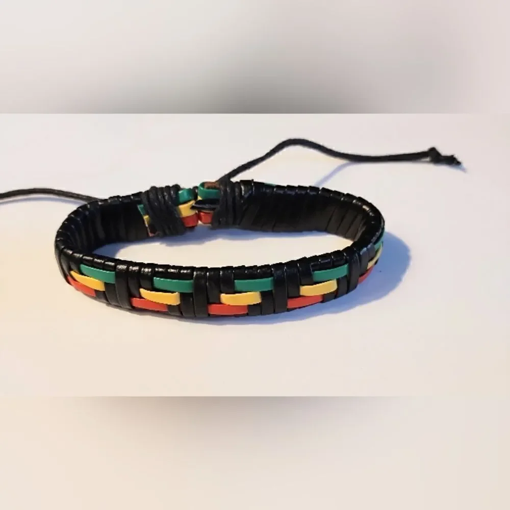 Men's‎ bracelet leather braided rainbow new d14